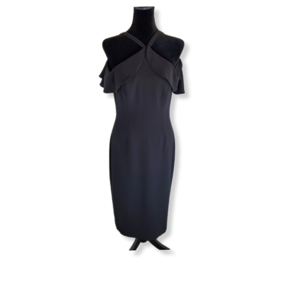 BCBGMaxAzria Dresses & Skirts - BCBGMAXAZRIA Elise Off the Shoulder Halter Dress Black Sz 4